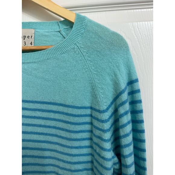 Jumper1234 teal blue striped long sleeve cashmere sweater size 1 UK 8 - Picture 2 of 6
